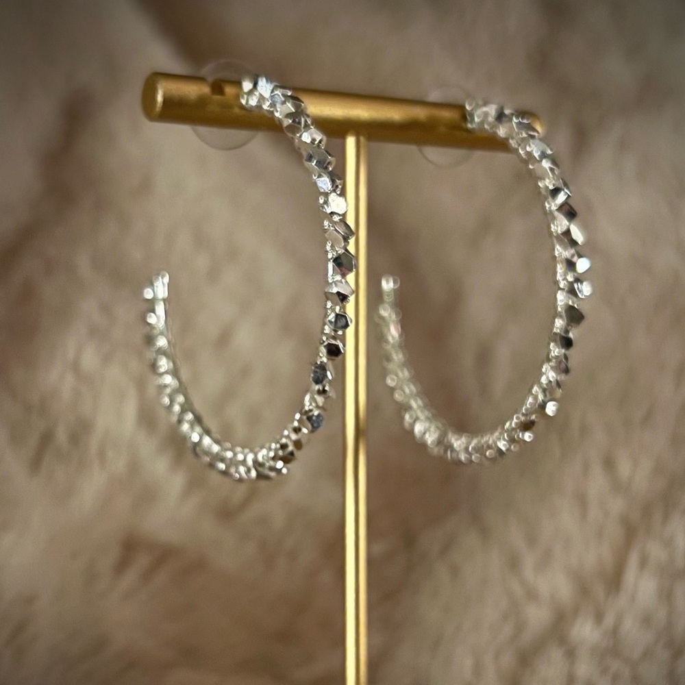 Silver Stone Hoop Earrings